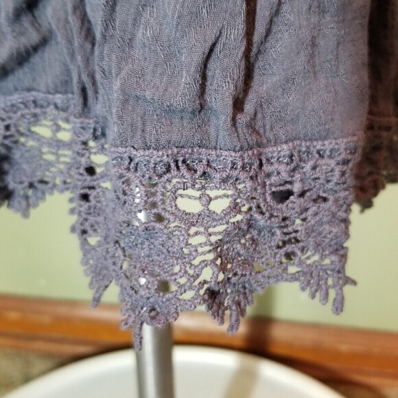 Knox Rose Womens Crinkle Lace Trim Peasant Boho Blouse Top Dark Gray Size XXL - Picture 10 of 11
